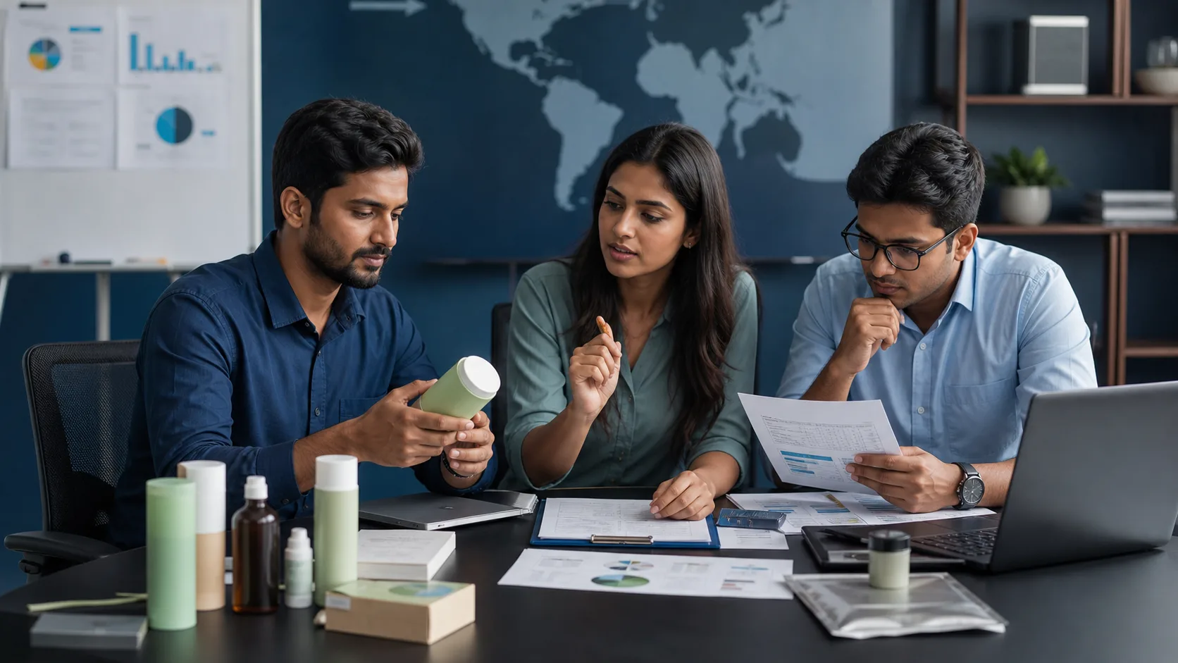 Startup team assessing product, pricing, compliance and market readiness